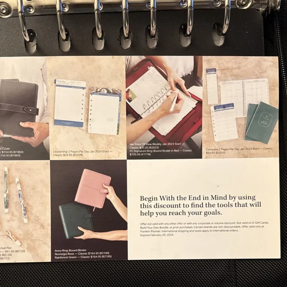 NEW Franklin compact Planner Black Zippered Binder with Card Holder & Pockets